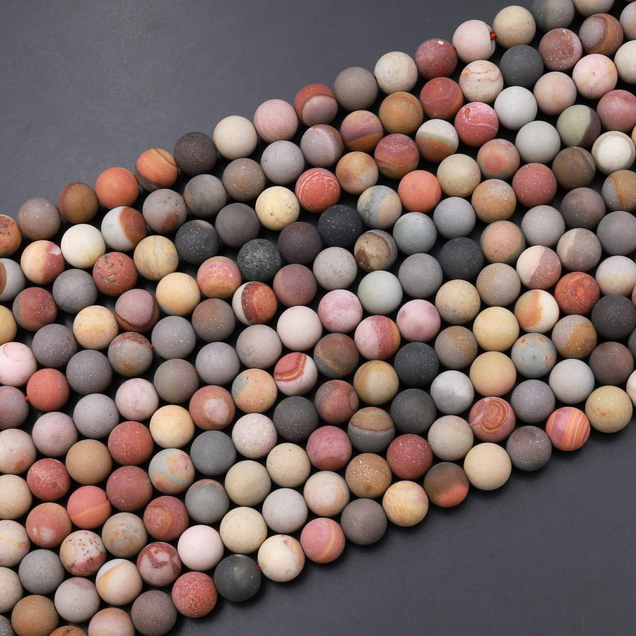 Matte Polychrome Landscape Ocean Jasper 4mm 6mm 8mm 10mm 12mm Round Beads 15.5" Strand
