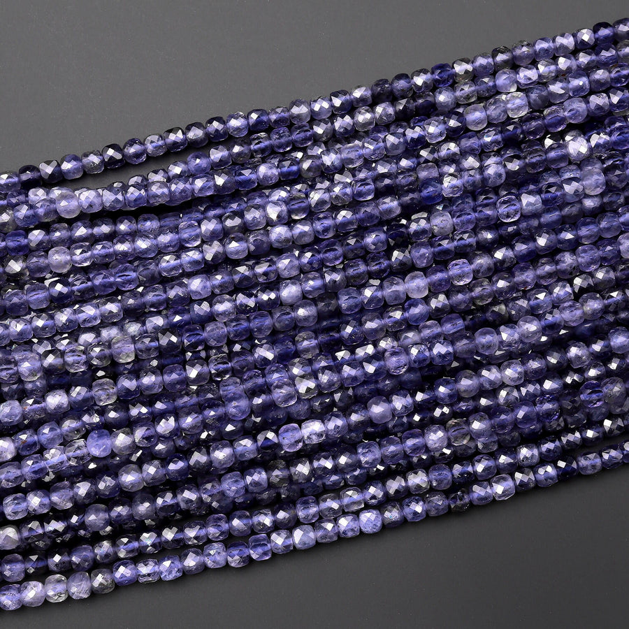AAA Natural Iolite Gemstone Faceted 4mm Cube Beads 15.5" Strand