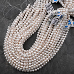 Genuine White Freshwater Pearl 5mm 6mm 8mm 9mm 10mm Round Shimmery Iridescent Classic Pearl 15.5" Strand