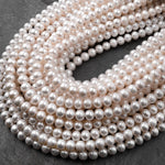 Genuine White Freshwater Pearl 6mm 7mm 8mm 10mm Off Round Shimmery Iridescent Classic Pearl 15.5" Strand