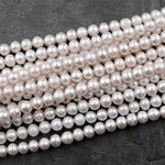 Genuine White Freshwater Pearl 6mm 7mm 8mm 10mm Off Round Shimmery Iridescent Classic Pearl 15.5" Strand
