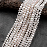 Genuine White Freshwater Pearl 6mm 7mm 8mm 10mm Off Round Shimmery Iridescent Classic Pearl 15.5" Strand