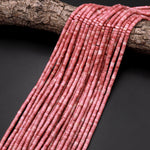 Natural Red Pink Petrified Rhodonite 4mm Heishi Rondelle Beads 15.5" Strand