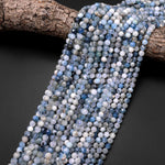 Micro Faceted Natural Blue Aquamarine 2mm 4mm 6mm 7mm Round Beads 15.5" Strand
