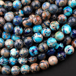 Ocean Blue Sea Sediment Jasper Smooth Round Beads 4mm 6mm 8mm 10mm Aka Impression Imperial Jasper 15.5" Strand