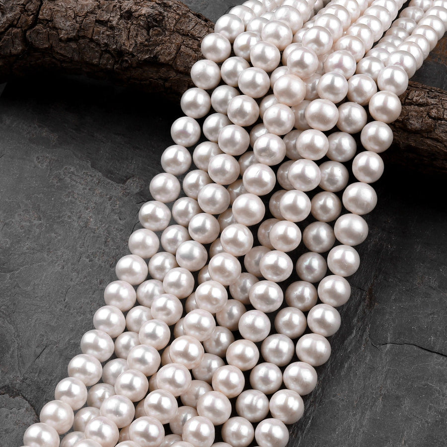 AA Genuine White Freshwater Pearl 6mm 8mm 9mm 10mm 12mm Round Pearl Shimmery Iridescent Classic White Pearl 15.5" Strand