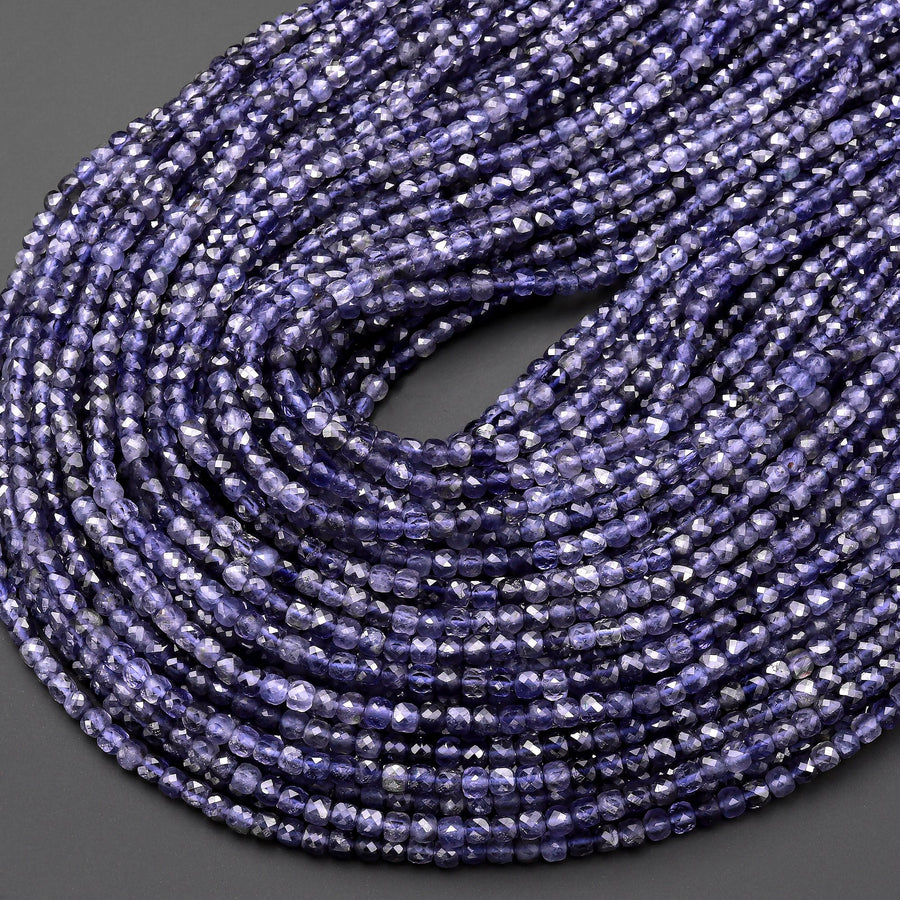 AAA Natural Iolite Gemstone Faceted 4mm Cube Beads 15.5" Strand
