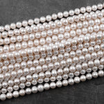 Genuine White Freshwater Pearl 5mm 6mm 8mm 9mm 10mm Round Shimmery Iridescent Classic Pearl 15.5" Strand