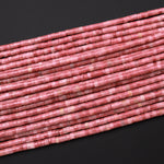 Natural Red Pink Petrified Rhodonite 4mm Heishi Rondelle Beads 15.5" Strand