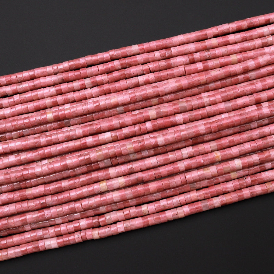 Natural Red Pink Petrified Rhodonite 4mm Heishi Rondelle Beads 15.5" Strand