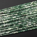 Natural Green Tree Agate Thin Long Tube Beads 15.5" Strand