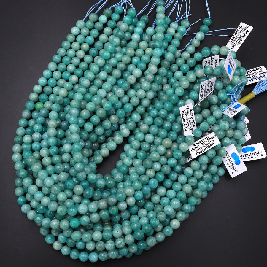 Rare Natural Russian Amazonite Beads 4mm 6mm 8mm 10mm Round Beads Seafoam Blue Green Colors 15.5" Strand