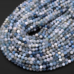 Micro Faceted Natural Blue Aquamarine 2mm 4mm 6mm 7mm Round Beads 15.5" Strand