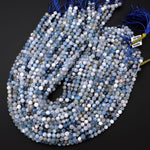 Micro Faceted Natural Blue Aquamarine 2mm 4mm 6mm 7mm Round Beads 15.5" Strand