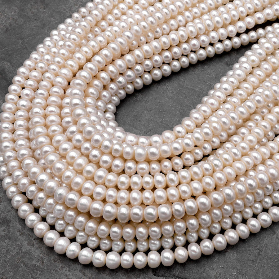 AAA Genuine White Freshwater Pearl 6mm 8mm 10mm 12mm Rondelle Pearl Shimmery Iridescent Classic White Pearl 15.5" Strand
