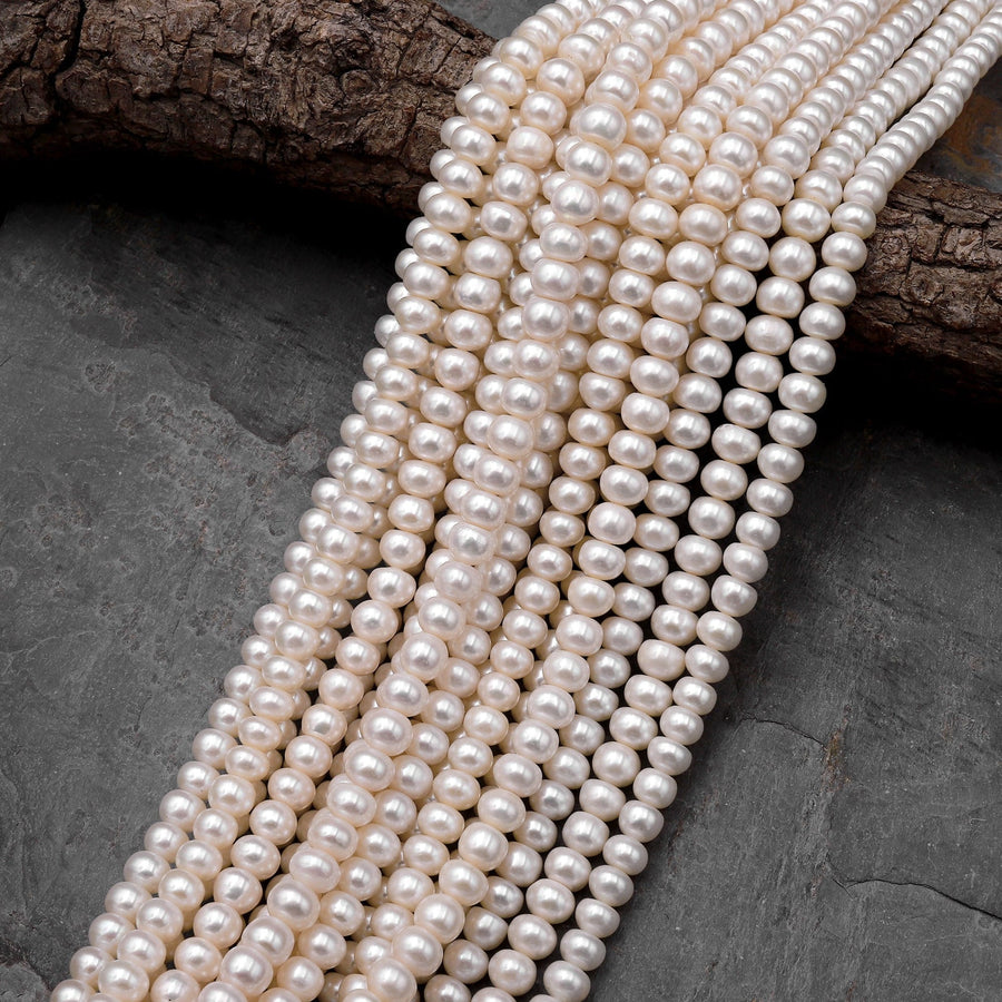 AAA Genuine White Freshwater Pearl 6mm 8mm 10mm 12mm Rondelle Pearl Shimmery Iridescent Classic White Pearl 15.5" Strand