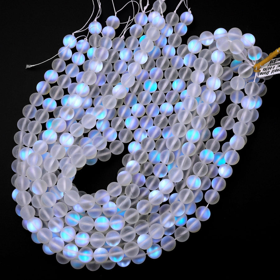 Mermaid Stone beads Aka Mystic Aura Quartz Matte Synthetic Rainbow Blue Moonstone 6mm 8mm 10mm 12mm Round Beads 15.5" Strand