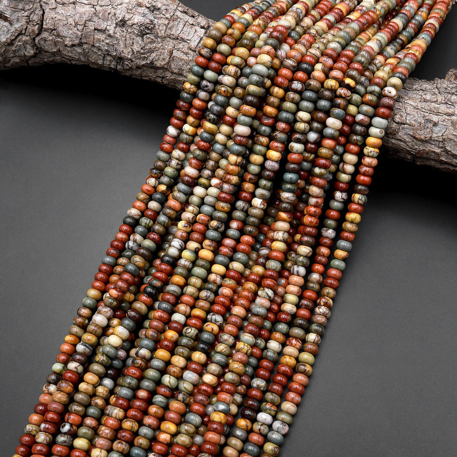 AAA Natural Red Creek Jasper Smooth Rondelle Beads 4mm 6mm 8mm 10mm Aka Cherry Creek Multicolor Picasso Jasper 15.5" Strand