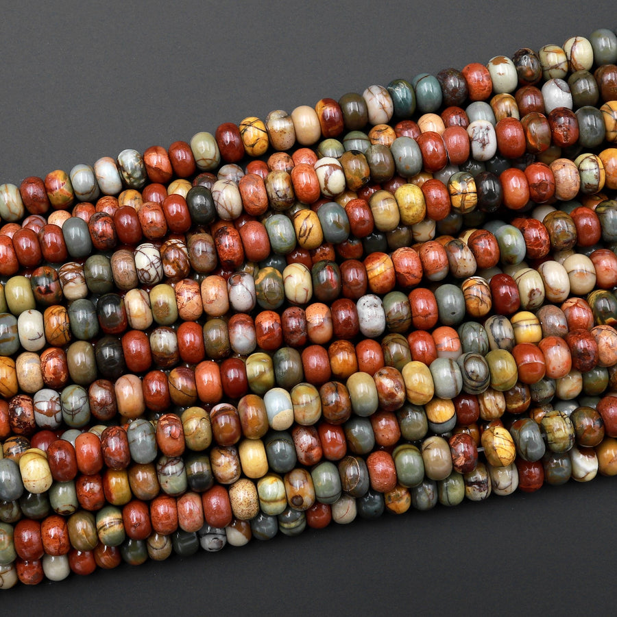 AAA Natural Red Creek Jasper Smooth Rondelle Beads 4mm 6mm 8mm 10mm Aka Cherry Creek Multicolor Picasso Jasper 15.5" Strand