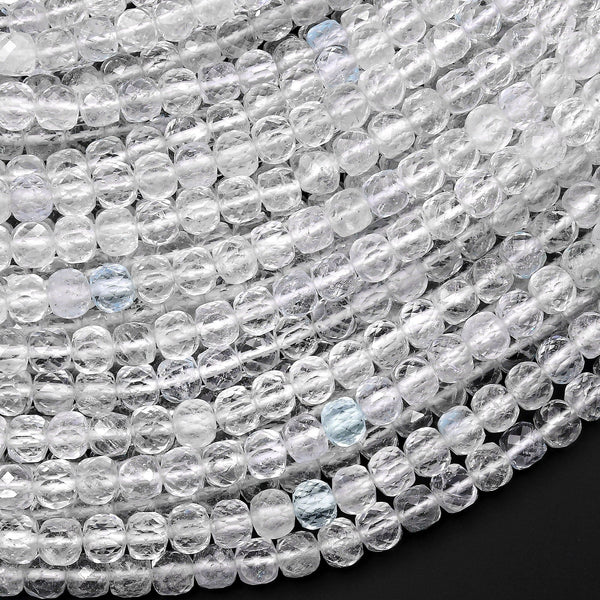 AAA Natural White Topaz Faceted 4mm Cube Square Dice Beads Gemstone 15.5" Strand