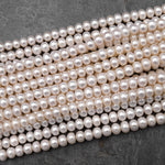 AAA Genuine White Freshwater Pearl 6mm 8mm 10mm 12mm Rondelle Pearl Shimmery Iridescent Classic White Pearl 15.5" Strand