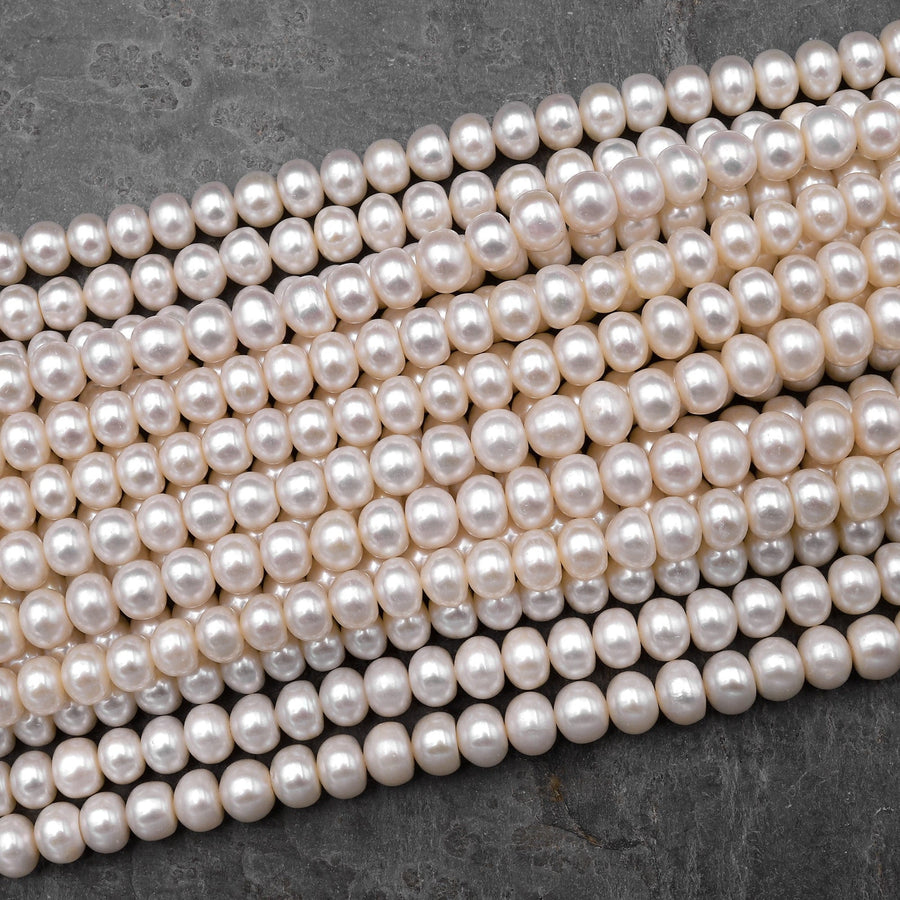 AAA Genuine White Freshwater Pearl 6mm 8mm 10mm 12mm Rondelle Pearl Shimmery Iridescent Classic White Pearl 15.5" Strand