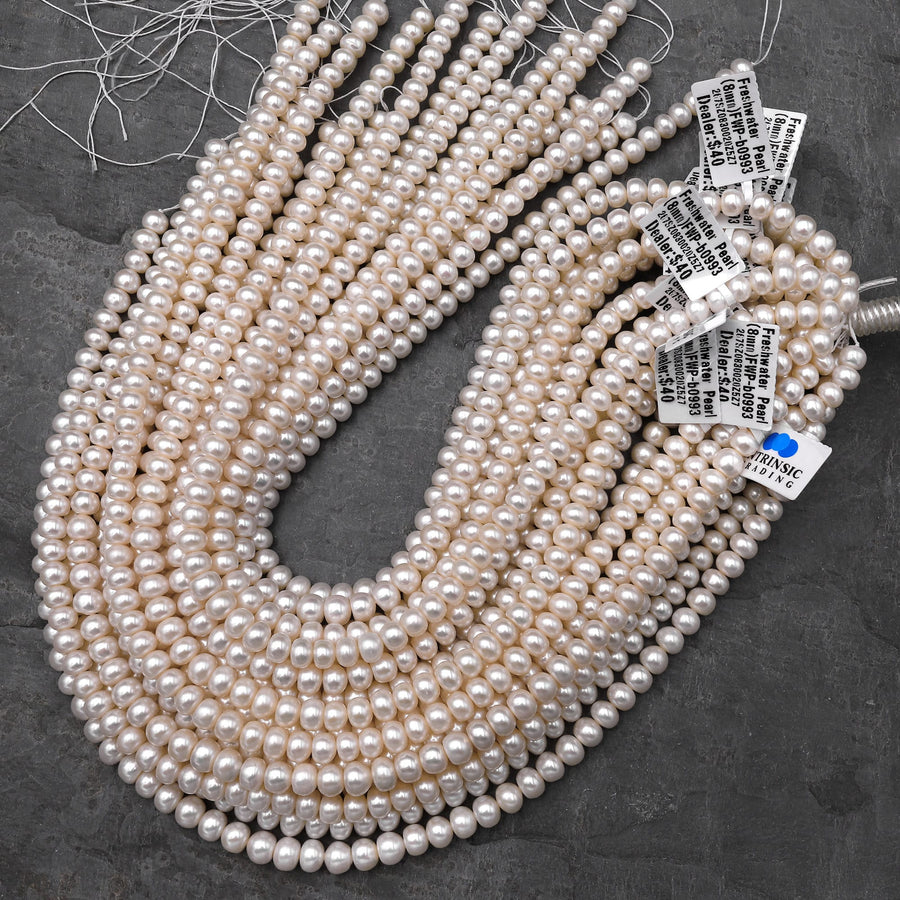 AAA Genuine White Freshwater Pearl 6mm 8mm 10mm 12mm Rondelle Pearl Shimmery Iridescent Classic White Pearl 15.5" Strand