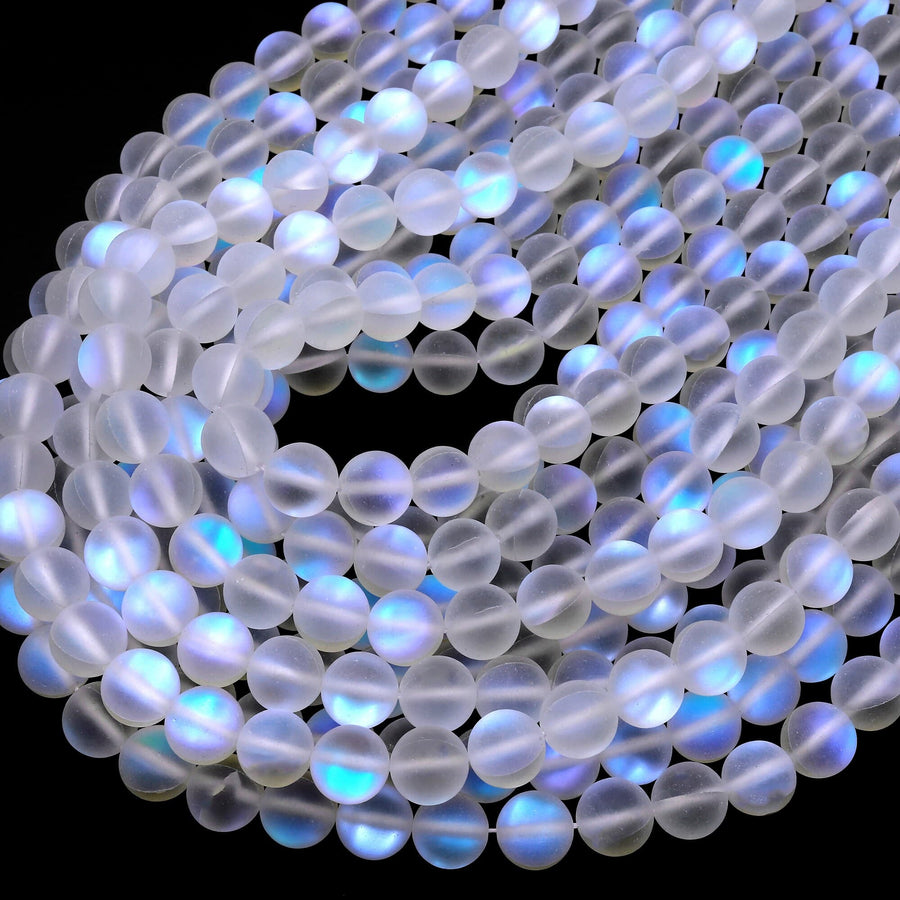 Mermaid Stone beads Aka Mystic Aura Quartz Matte Synthetic Rainbow Blue Moonstone 6mm 8mm 10mm 12mm Round Beads 15.5" Strand
