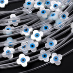AAA Iridescent Natural White Mother of Pearl Shell Blue Evil Eye 4 Leaf Clover Beads 6mm 8mm 10mm Choose from 5 pcs, 10pcs