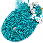 AAA Natural Blue Turquoise 2mm 3mm 4mm Faceted Round Beads Real Genuine Micro Cut Gemstone 15.5" Strand