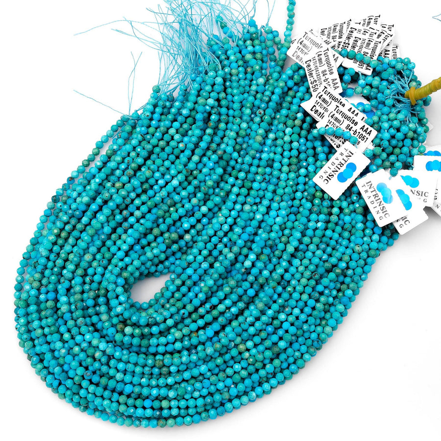 AAA Natural Blue Turquoise 2mm 3mm 4mm Faceted Round Beads Real Genuine Micro Cut Gemstone 15.5" Strand
