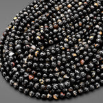 Rare Natural Dragon Vein Black Tourmaline Round Beads 5mm 6mm 8mm 10mm Iron Copper Calcite 15.5" Strand