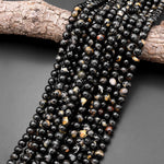 Rare Natural Dragon Vein Black Tourmaline Round Beads 5mm 6mm 8mm 10mm Iron Copper Calcite 15.5" Strand