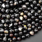 Rare Natural Dragon Vein Black Tourmaline Round Beads 5mm 6mm 8mm 10mm Iron Copper Calcite 15.5" Strand