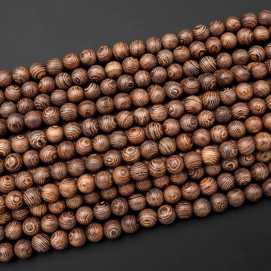 Natural African Wenge Wood Beads 4mm 6mm 8mm 10mm 12mm Great For Mala Prayer Meditation Therapy 15.5" Strand