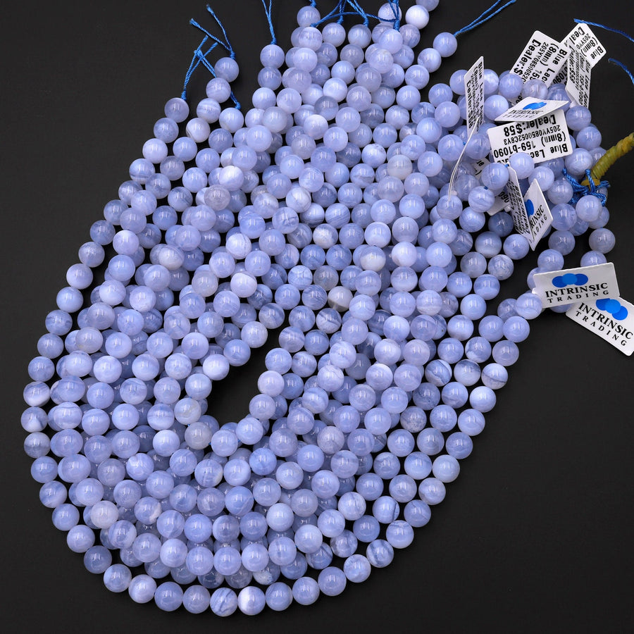 Natural Blue Lace Agate Beads 3mm 4mm 6mm 8mm 10mm Round Beads 15.5" Strand