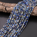 Natural Denim Blue Lapis Gemstone Faceted 3mm Cube Square Dice Beads 15.5" Strand