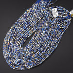 Natural Denim Blue Lapis Gemstone Faceted 3mm Cube Square Dice Beads 15.5" Strand