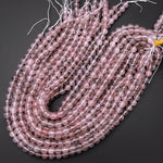 Rare Natural Black Hematite in Pink Strawberry Quartz 4mm 6mm 8mm 10mm 12mm Round Beads Rare Crystal Powerful Energy Stone 15.5" Strand