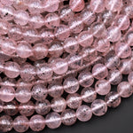 Rare Natural Black Hematite in Pink Strawberry Quartz 4mm 6mm 8mm 10mm 12mm Round Beads Rare Crystal Powerful Energy Stone 15.5" Strand