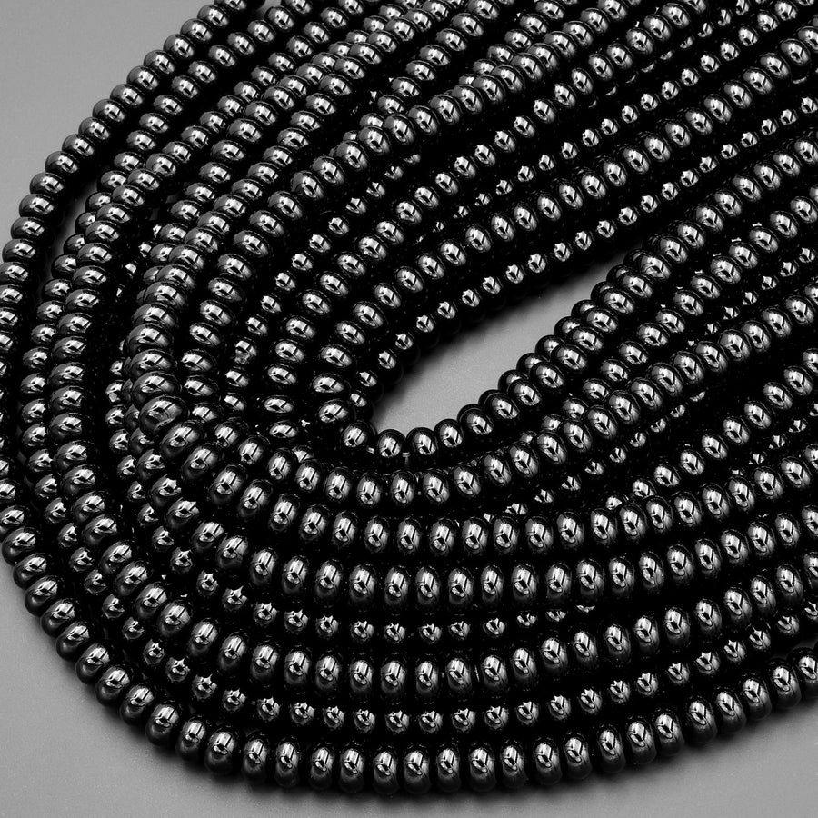 AAA Natural Black Onyx Rondelle Beads Smooth 4mm 6mm 8mm 10mm High Quality Natural Black Gemstone 15.5" Strand