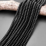 AAA Natural Black Onyx Rondelle Beads Smooth 4mm 6mm 8mm 10mm High Quality Natural Black Gemstone 15.5" Strand