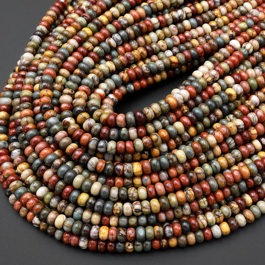 AAA Natural Red Creek Jasper Smooth Rondelle Beads 4mm 6mm 8mm 10mm Aka Cherry Creek Multicolor Picasso Jasper 15.5" Strand