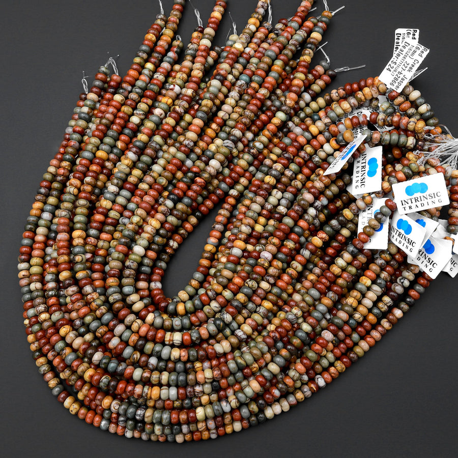 AAA Natural Red Creek Jasper Smooth Rondelle Beads 4mm 6mm 8mm 10mm Aka Cherry Creek Multicolor Picasso Jasper 15.5" Strand