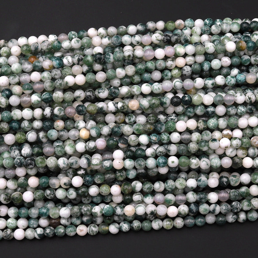 Natural Green Tree Agate 4mm 6mm 8mm 10mm Smooth Round Beads 15.5" Strand