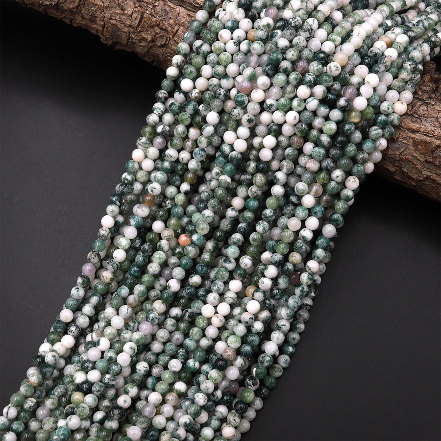 Natural Green Tree Agate 4mm 6mm 8mm 10mm Smooth Round Beads 15.5" Strand