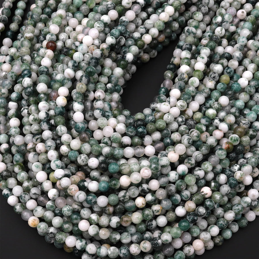 Natural Green Tree Agate 4mm 6mm 8mm 10mm Smooth Round Beads 15.5" Strand