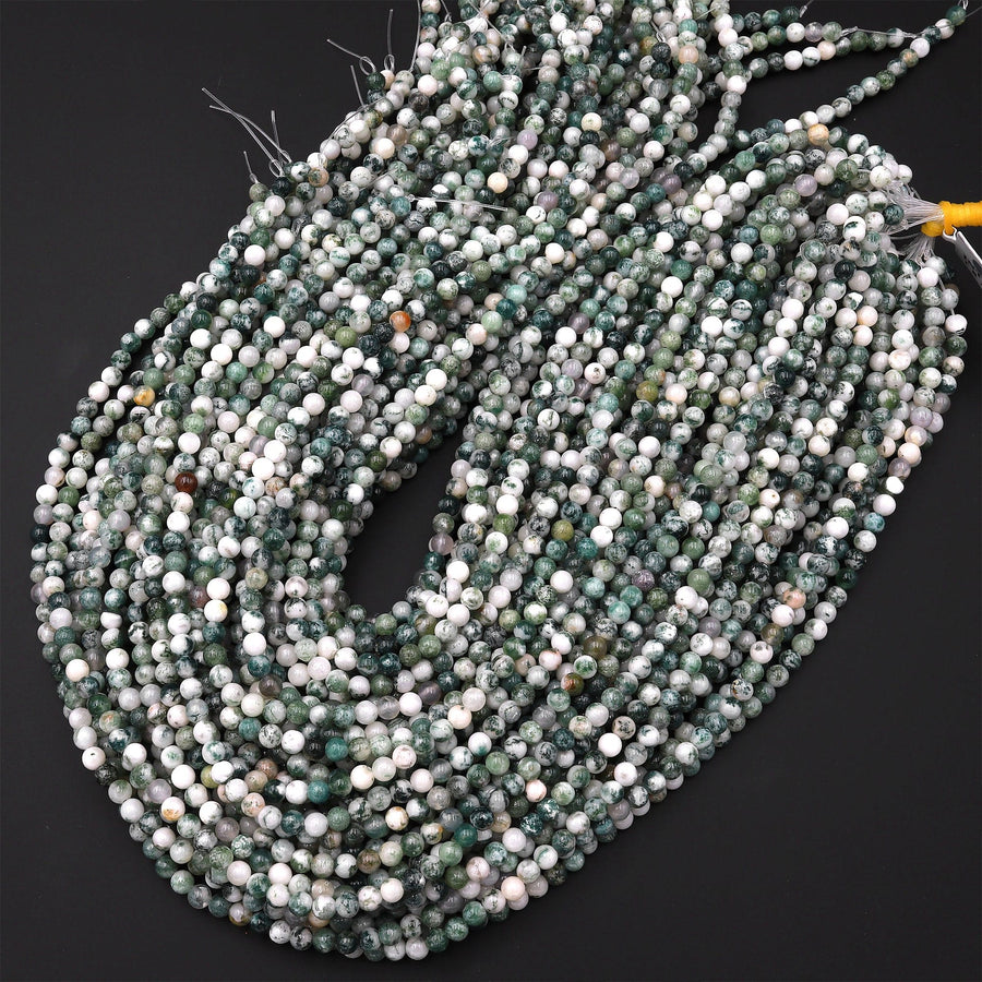 Natural Green Tree Agate 4mm 6mm 8mm 10mm Smooth Round Beads 15.5" Strand