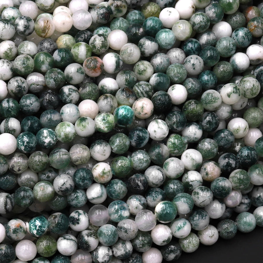 Natural Green Tree Agate 4mm 6mm 8mm 10mm Smooth Round Beads 15.5" Strand