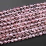 Rare Natural Black Hematite in Pink Strawberry Quartz 4mm 6mm 8mm 10mm 12mm Round Beads Rare Crystal Powerful Energy Stone 15.5" Strand